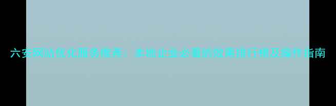 图片 六安网站优化服务推荐：本地企业必看的效果排行榜及操作指南