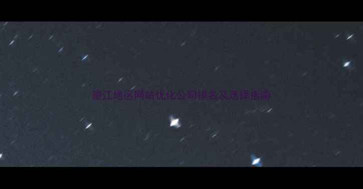 图片 望江地区网站优化公司排名及选择指南