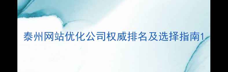 图片 泰州网站优化公司权威排名及选择指南1