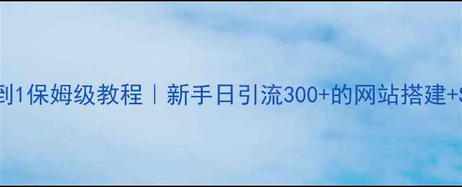 图片 淘宝客建站从0到1保姆级教程｜新手日引流300+的网站搭建+SEO玩法全公开2