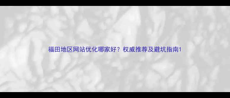 图片 福田地区网站优化哪家好？权威推荐及避坑指南1