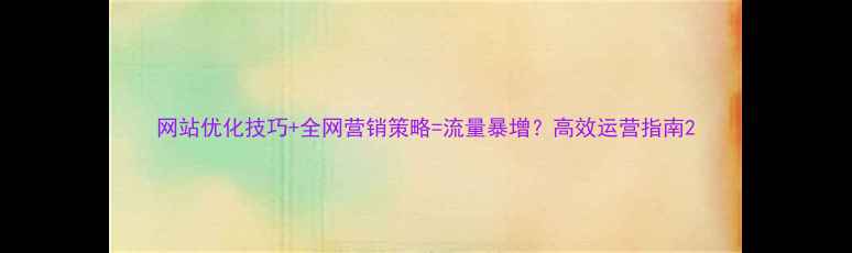 图片 网站优化技巧+全网营销策略=流量暴增？高效运营指南2