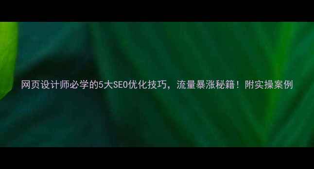 图片 网页设计师必学的5大SEO优化技巧，流量暴涨秘籍！附实操案例