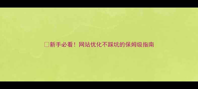 图片 🌟新手必看！网站优化不踩坑的保姆级指南