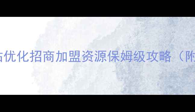 图片 🌟最新！网站优化招商加盟资源保姆级攻略（附免费名单）2