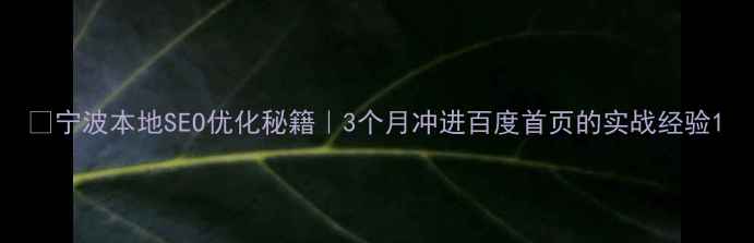 图片 🔥宁波本地SEO优化秘籍｜3个月冲进百度首页的实战经验1